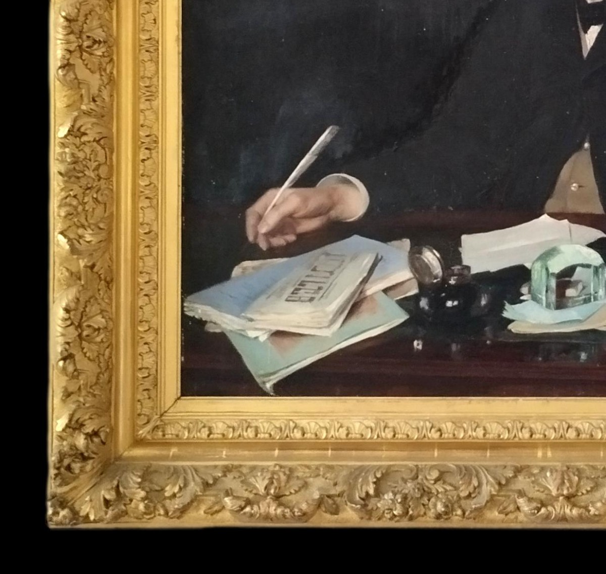 Notable In The Office, Important Canvas & Frame From The End Of The 19th Century, Very Good General Condition-photo-3