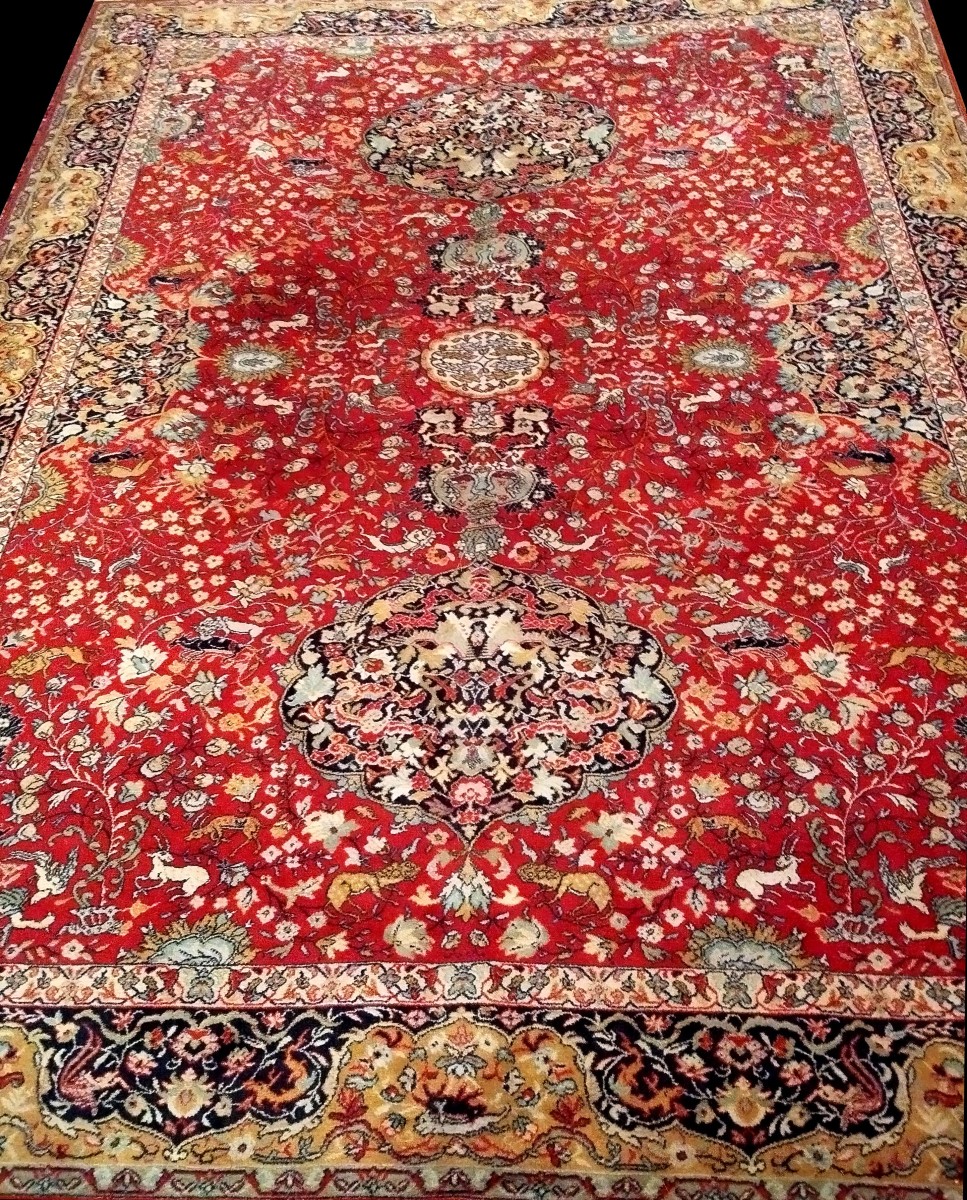 Tabriz Rug, 276 X 373 Cm, Indo-persian, Hand-knotted Wool Circa 1960, Very Good Condition-photo-2