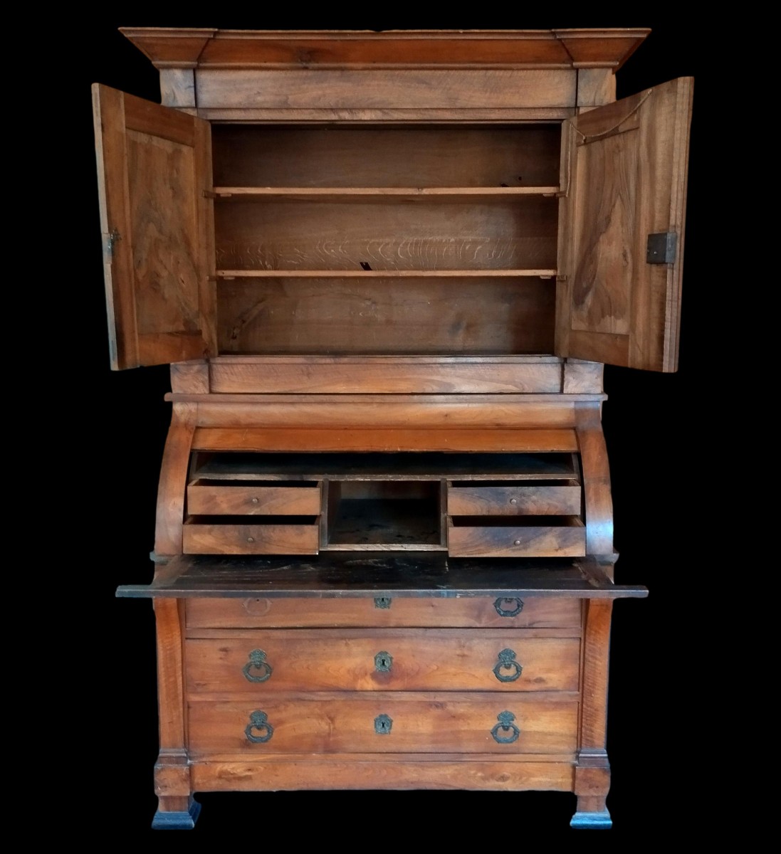 Important Cylinder Desk In Cabinet, Walnut, 1850, Charles X - Louis Philippe, Very Good Condition