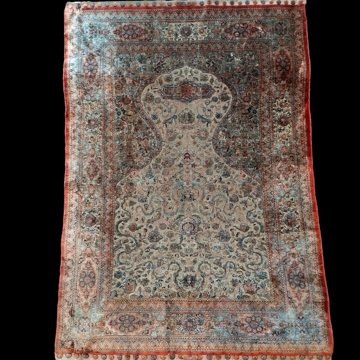 Tapis Hereke ancien, 92 x 130 cm,  soie sur soie et fil d'argent, rare, 1920, Turquie, ottoman-photo-2