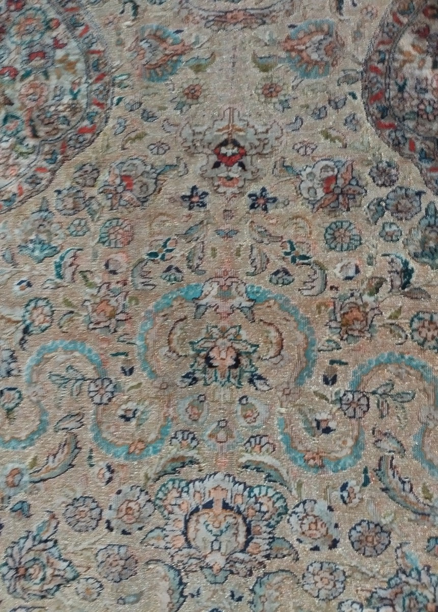 Tapis Hereke ancien, 92 x 130 cm,  soie sur soie et fil d'argent, rare, 1920, Turquie, ottoman-photo-3