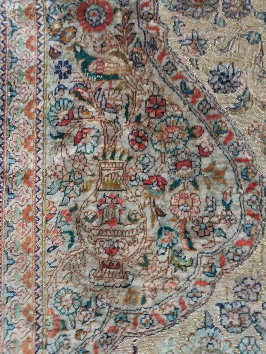 Tapis Hereke ancien, 92 x 130 cm,  soie sur soie et fil d'argent, rare, 1920, Turquie, ottoman-photo-4