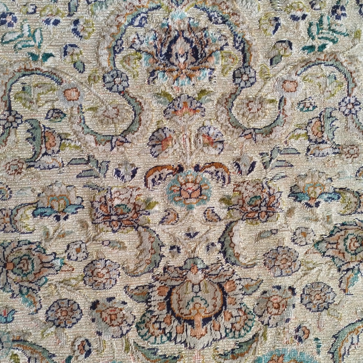 Tapis Hereke ancien, 92 x 130 cm,  soie sur soie et fil d'argent, rare, 1920, Turquie, ottoman-photo-7