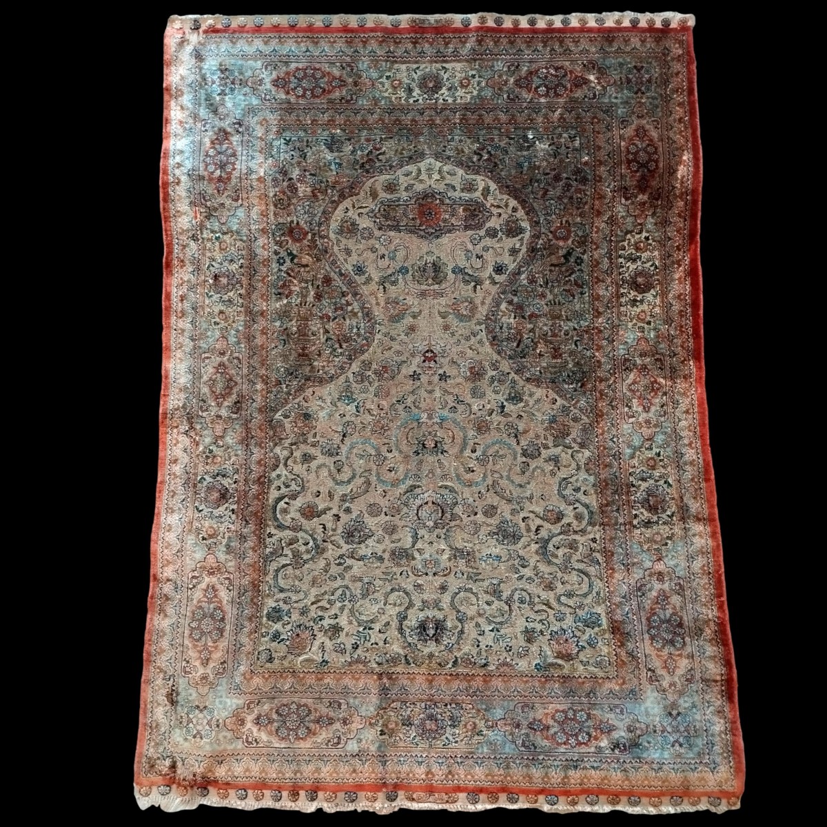 Tapis Hereke ancien, 92 x 130 cm,  soie sur soie et fil d'argent, rare, 1920, Turquie, ottoman-photo-8