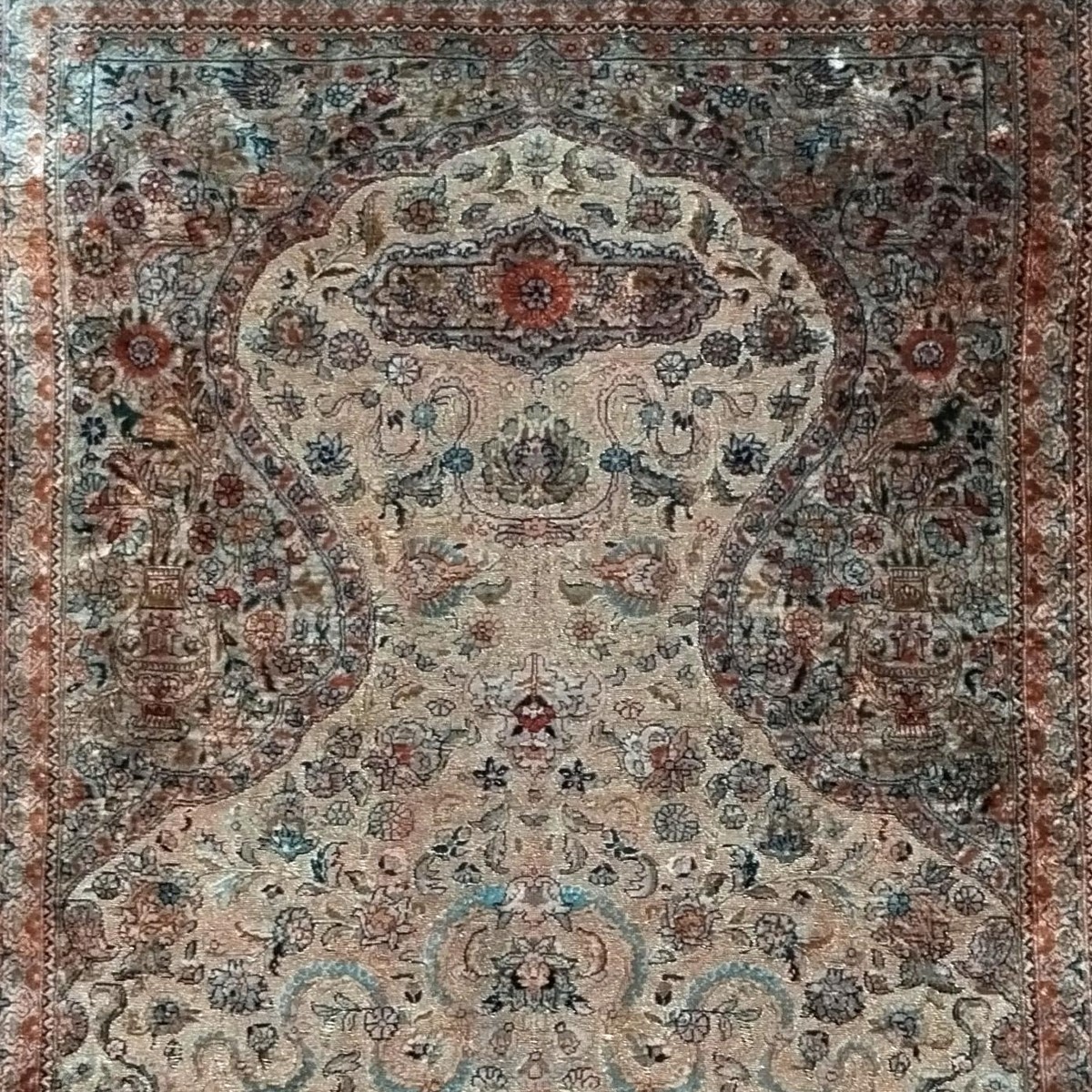 Tapis Hereke ancien, 92 x 130 cm,  soie sur soie et fil d'argent, rare, 1920, Turquie, ottoman