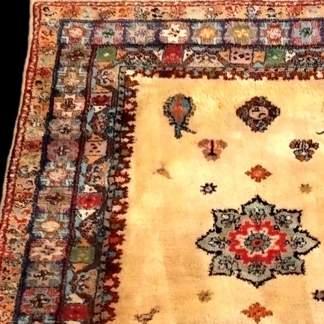 Tapis Rabat, "R'bati", 162 x 205 cm, laine nouée main au maroc , 1980, en très bon état-photo-1