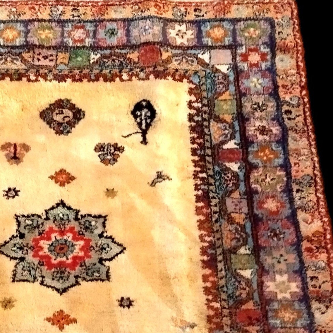 Tapis Rabat, "R'bati", 162 x 205 cm, laine nouée main au maroc , 1980, en très bon état-photo-2