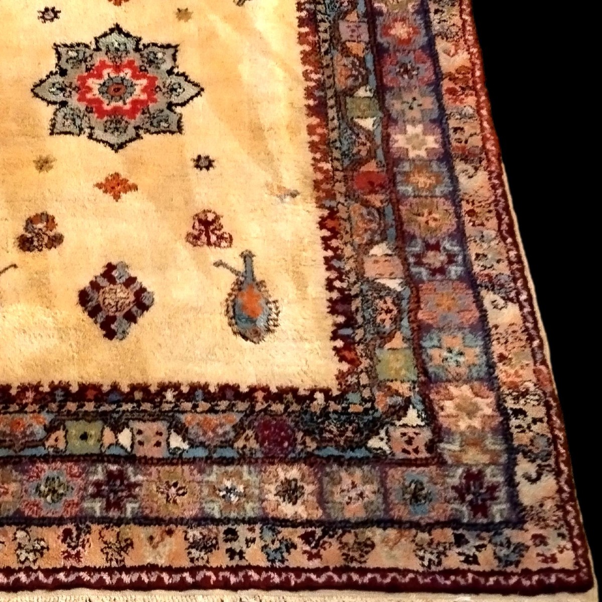 Tapis Rabat, "R'bati", 162 x 205 cm, laine nouée main au maroc , 1980, en très bon état-photo-5