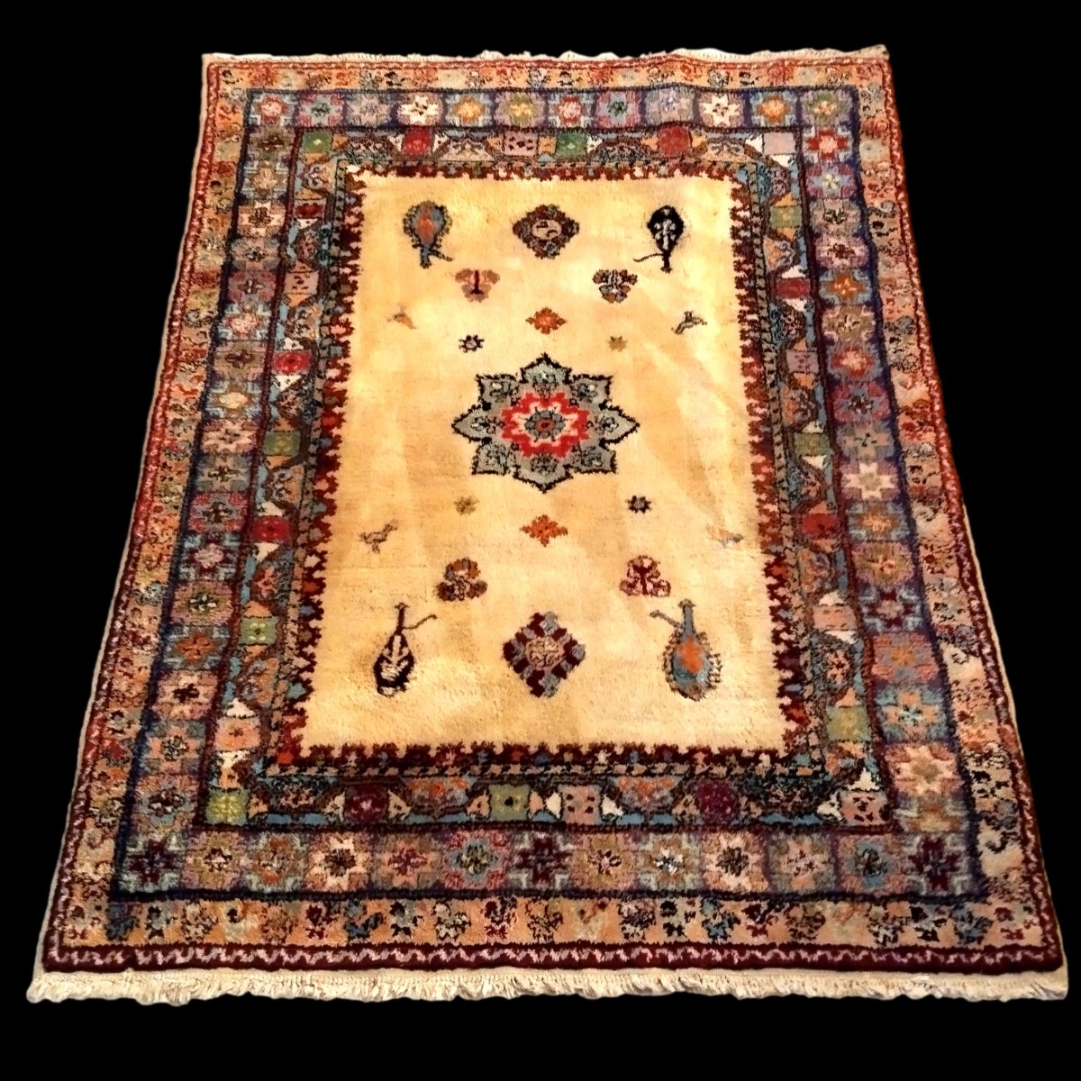 Tapis Rabat, "R'bati", 162 x 205 cm, laine nouée main au maroc , 1980, en très bon état-photo-8