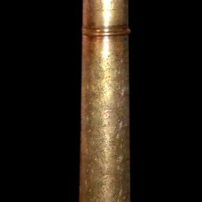 Pair Of Kadjar Candlesticks, Ht 103 Cm, Mash'al In Chiseled And Openwork Brass From The 19th Century-photo-3