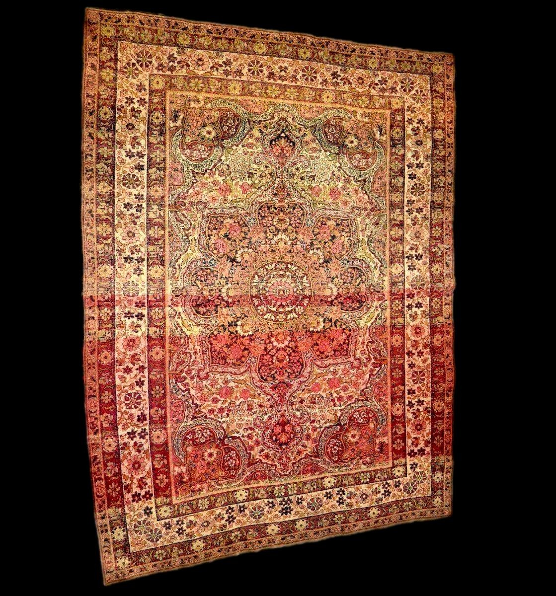 Kirman Carpet Circa 1880, 136 X 179 Cm, Hand-knotted Wool In Persia, Iran, Kajar Dynasty-photo-2