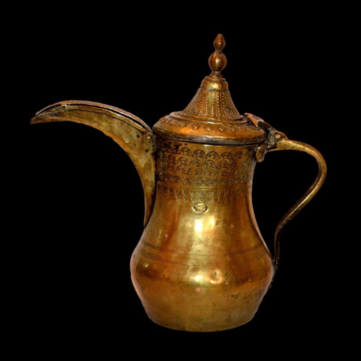 Traditional Dallah Coffee Pot, Brass And Bronze, H 31 Cm, Persian Gulf 19th Century-photo-2