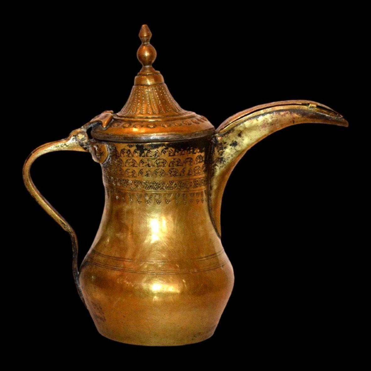 Traditional Dallah Coffee Pot, Brass And Bronze, H 31 Cm, Persian Gulf 19th Century-photo-3