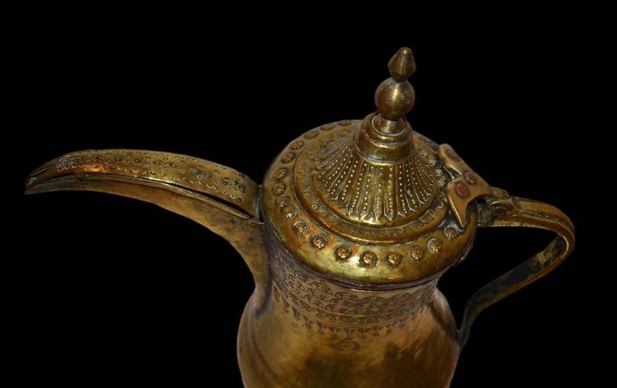 Traditional Dallah Coffee Pot, Brass And Bronze, H 31 Cm, Persian Gulf 19th Century-photo-6