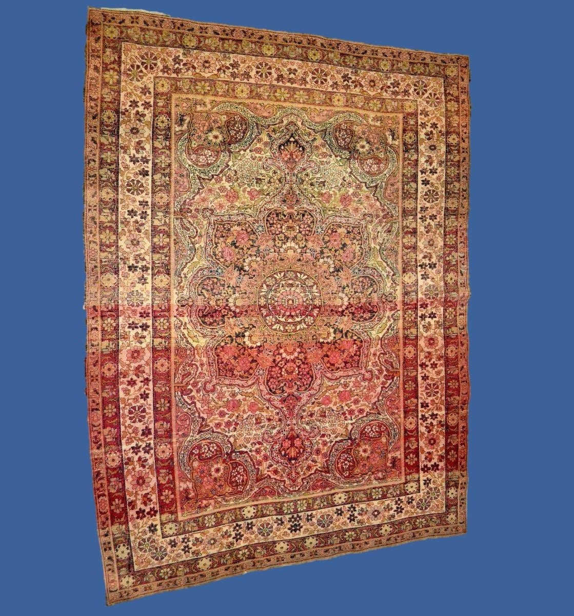 Longue étole à décor de botehs, 67 x 170 cm, or et chamois, vers 1970 - 1980, parfait état-photo-7