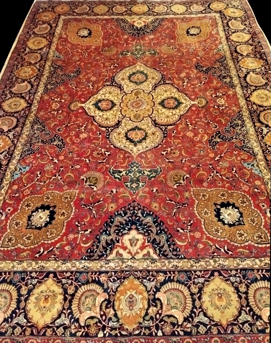 Antique Tabriz Rug Signed, 262 X 377 Cm, Hand-knotted Wool In Iran, Persia 1900 - 1920-photo-2