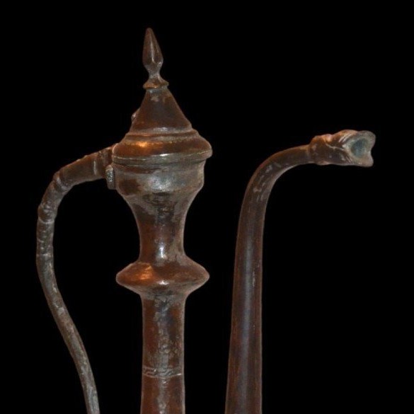 Central Asian Ewer, Height 49.5 Cm, Red Copper Engraved On All Sides, 19th Century-photo-4