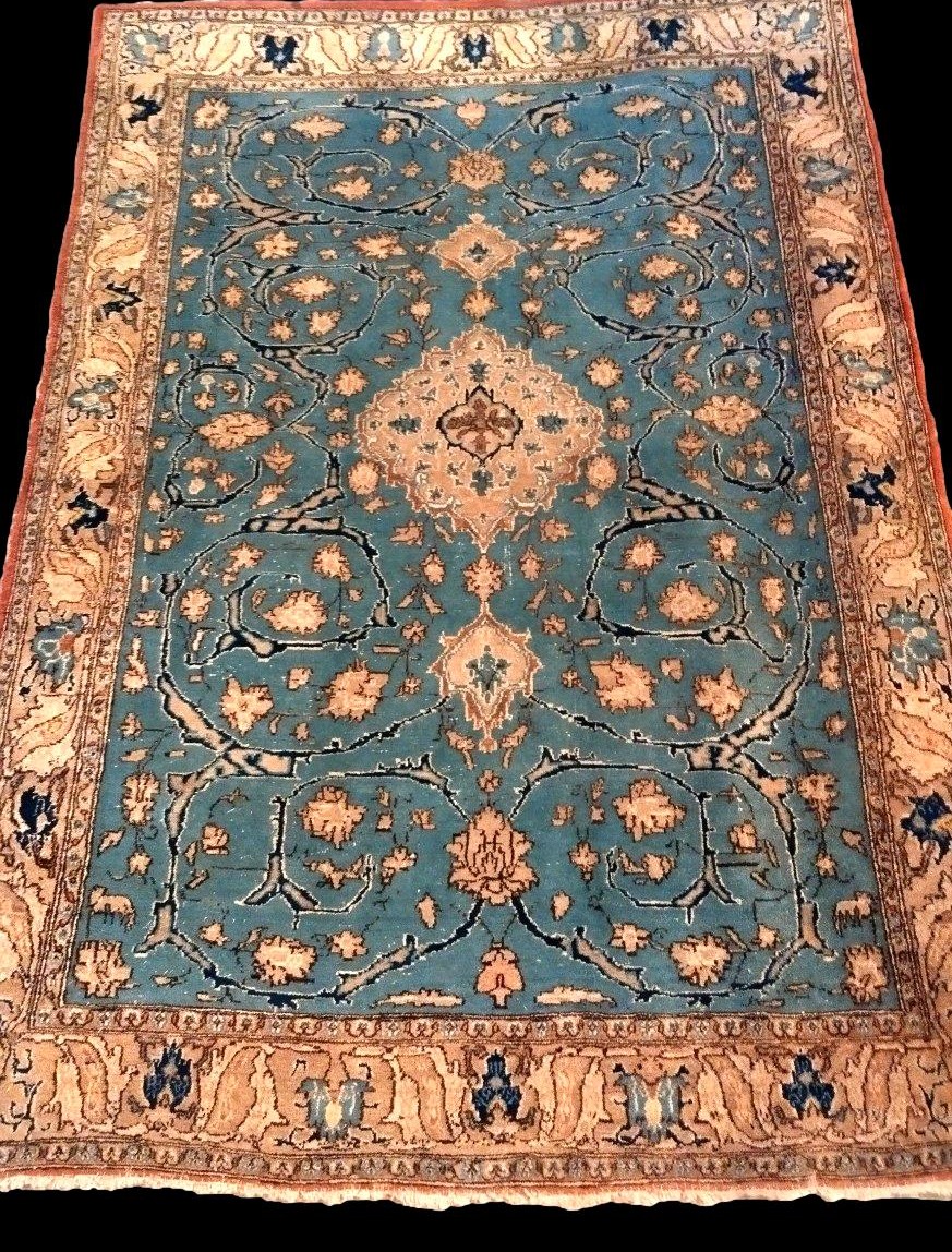 Antique Na'in Rug, Isfahan Decor, 142 X 205 Cm, Hand-knotted Wool, Iran Circa 1930, Rare Model-photo-2