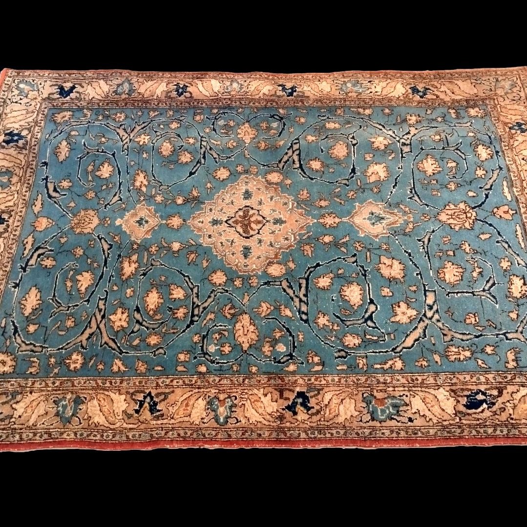 Antique Na'in Rug, Isfahan Decor, 142 X 205 Cm, Hand-knotted Wool, Iran Circa 1930, Rare Model-photo-4