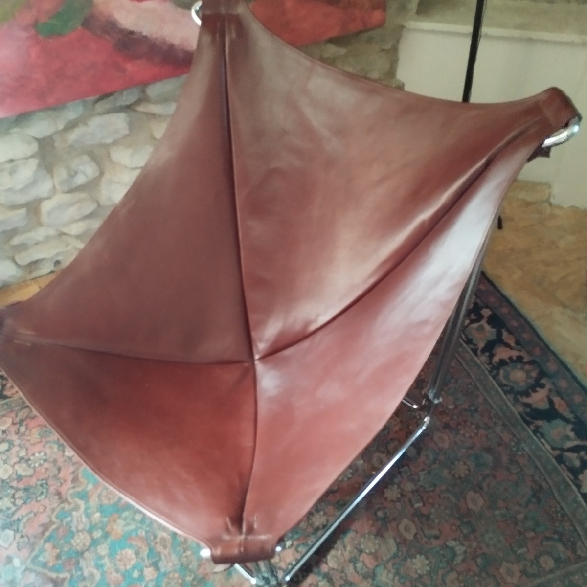 Armchair And Ottoman, Leather & Stainless Steel, 1970s, Restored Set, Perfect Condition-photo-3