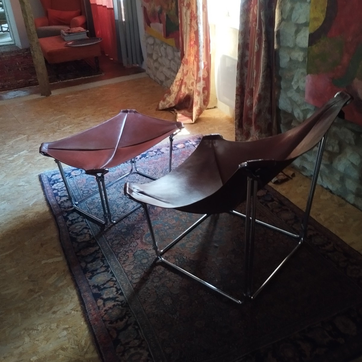 Armchair And Ottoman, Leather & Stainless Steel, 1970s, Restored Set, Perfect Condition-photo-4