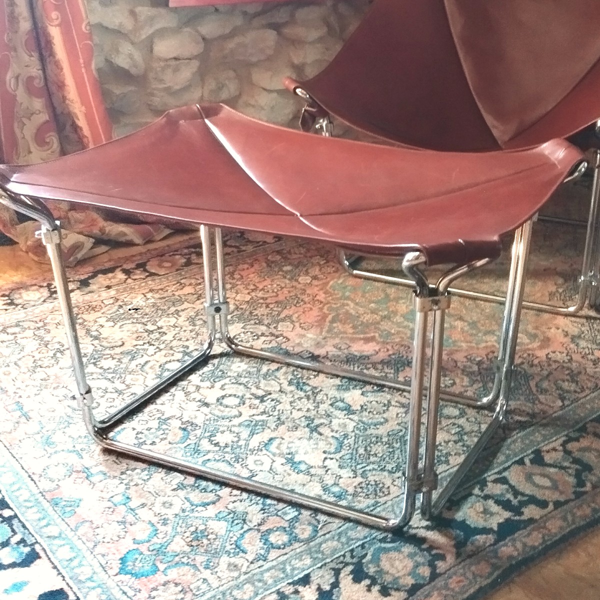 Armchair And Ottoman, Leather & Stainless Steel, 1970s, Restored Set, Perfect Condition-photo-6