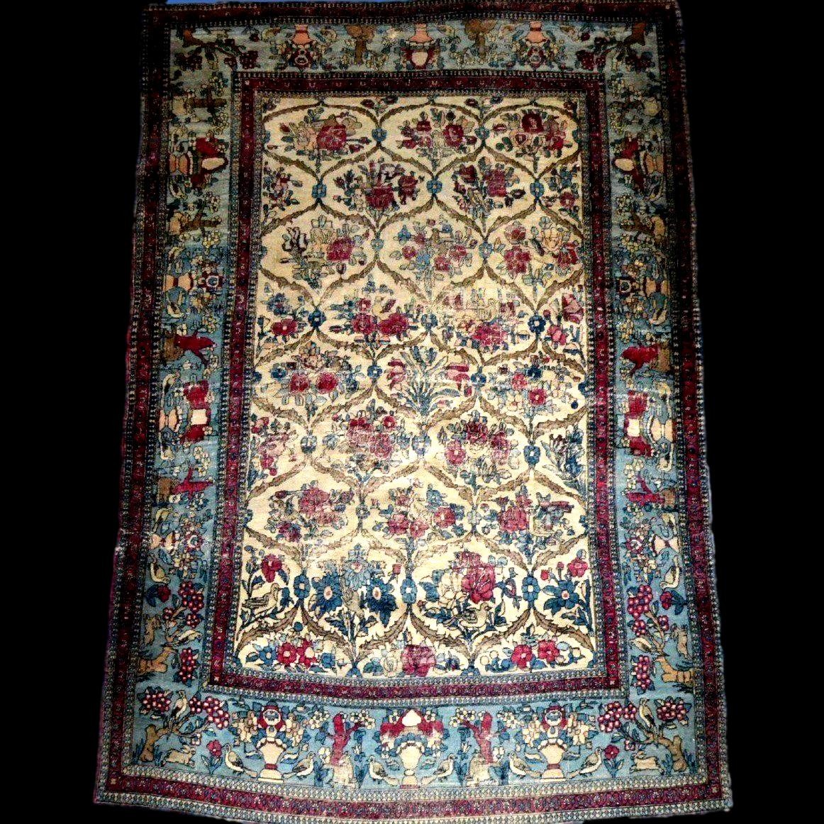 Tapis Kirman, décor floral, 142 x 212 cm, laine & soie nouées main vers 1890-1900, Iran, Kadjar-photo-2