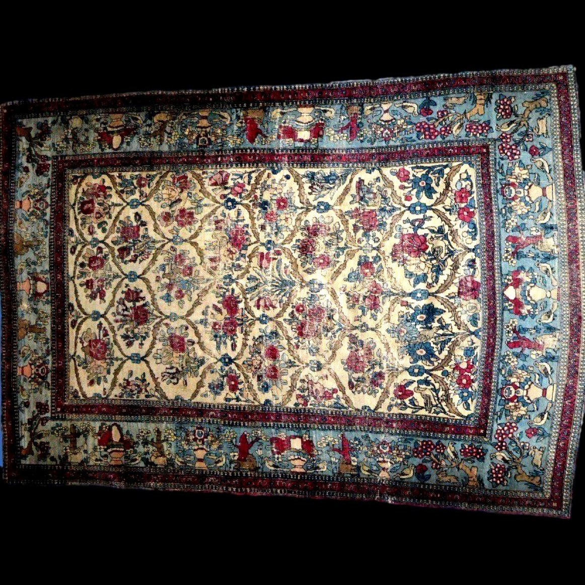 Tapis Kirman, décor floral, 142 x 212 cm, laine & soie nouées main vers 1890-1900, Iran, Kadjar-photo-4