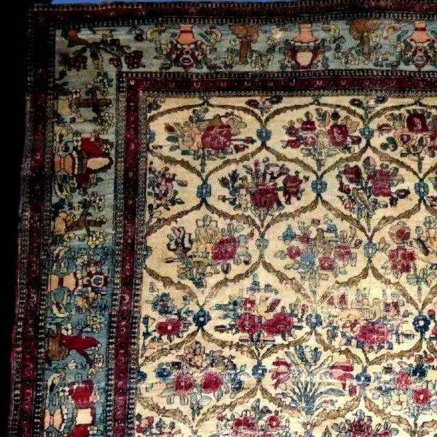 Tapis Kirman, décor floral, 142 x 212 cm, laine & soie nouées main vers 1890-1900, Iran, Kadjar-photo-1