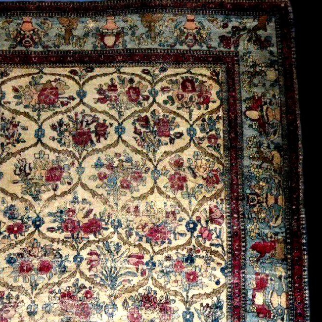 Tapis Kirman, décor floral, 142 x 212 cm, laine & soie nouées main vers 1890-1900, Iran, Kadjar-photo-2