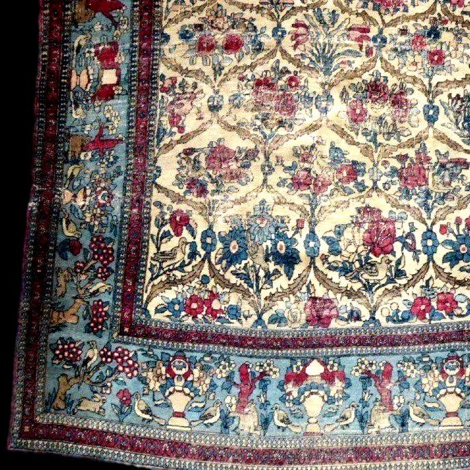 Tapis Kirman, décor floral, 142 x 212 cm, laine & soie nouées main vers 1890-1900, Iran, Kadjar-photo-4