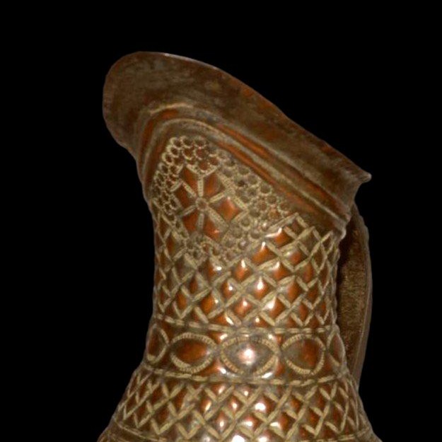 Doltcha & Its Goblet, Table Carafe, 19th Century Persia In Tinned Copper Engraved With Repoussé-photo-4