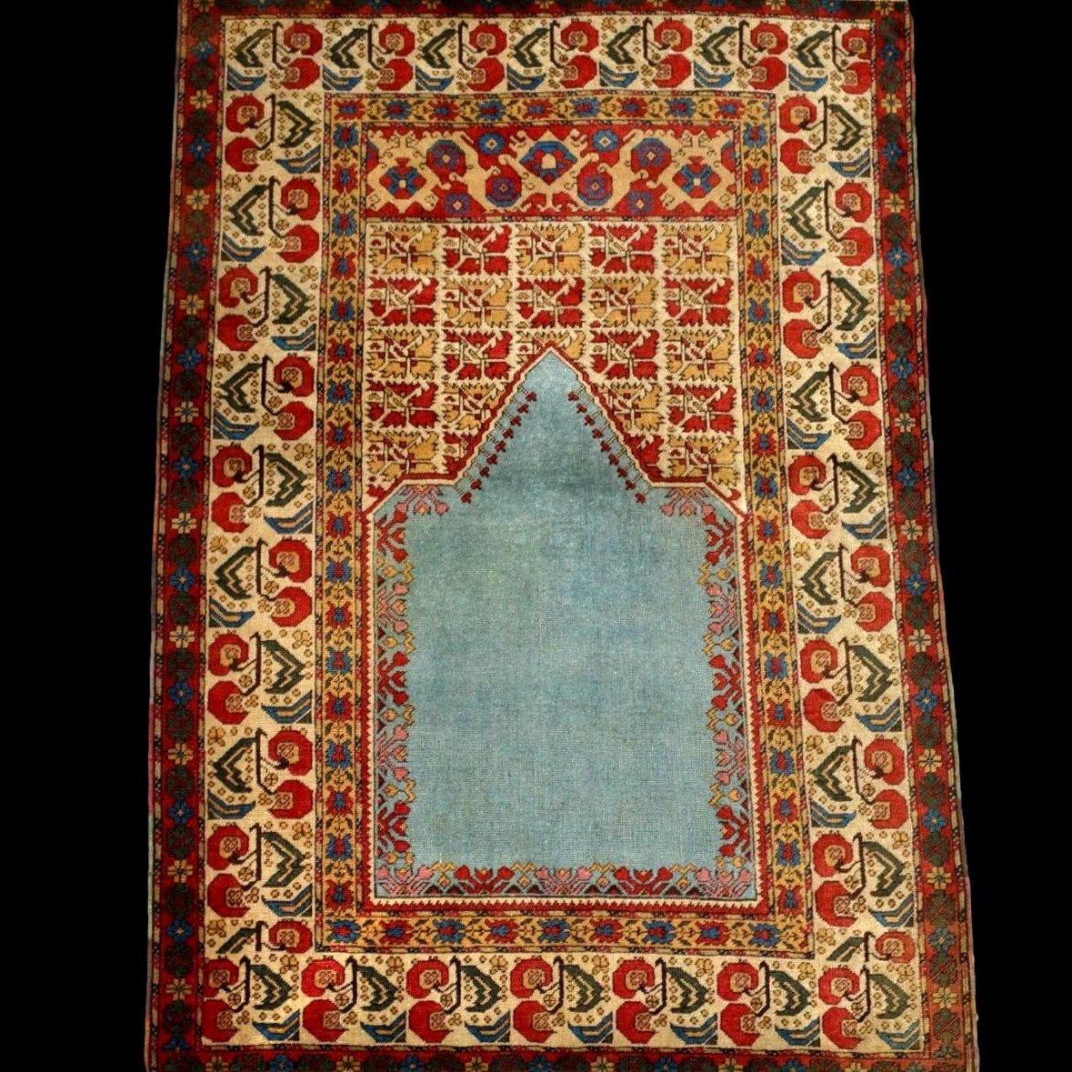 Tapis Kutaya ancien en soie, 111 x 165 cm, noué main au XIXème siècle, Empire Ottoman, -photo-8