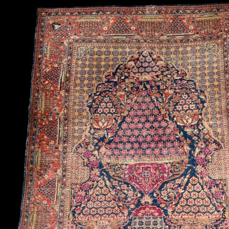 Antique Floral Ghoum Rug, 144 X 204 Cm, Wool & Silk Hand-knotted In Persia, Iran Circa 1920-1930-photo-3