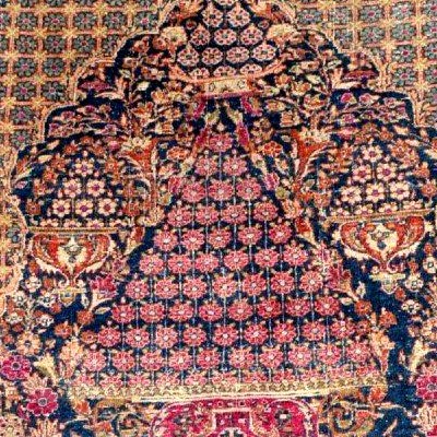 Antique Floral Ghoum Rug, 144 X 204 Cm, Wool & Silk Hand-knotted In Persia, Iran Circa 1920-1930-photo-5
