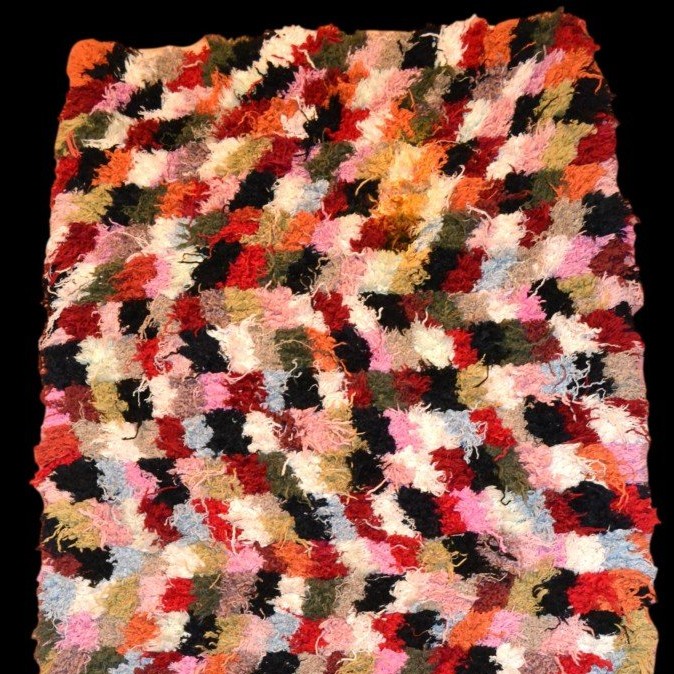 Fantaisie Berbère, tapis, 100 x 205 cm , années 50, tapis-tableau, laine nouée main au Maroc-photo-2