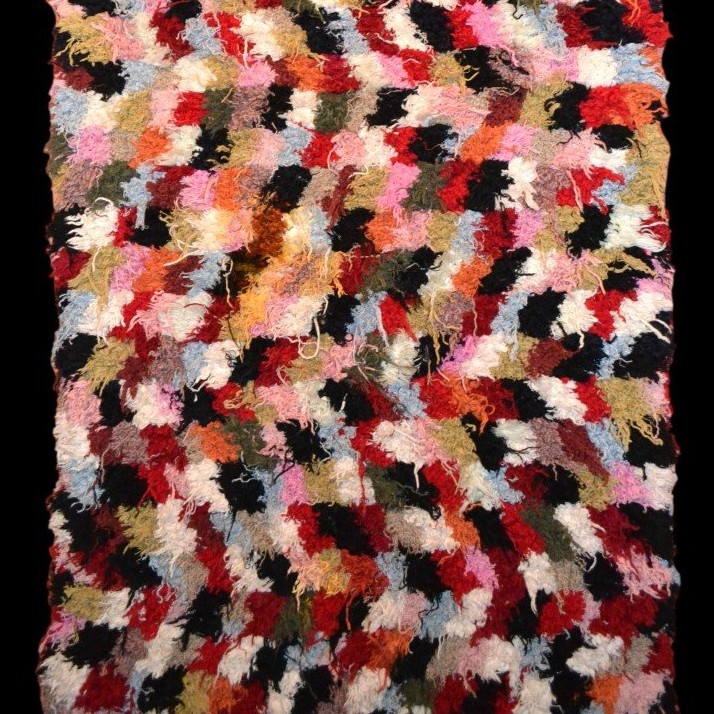 Fantaisie Berbère, tapis, 100 x 205 cm , années 50, tapis-tableau, laine nouée main au Maroc-photo-3