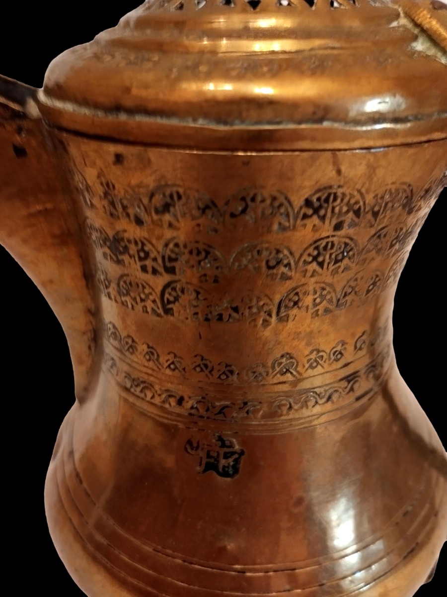 Traditional Dallah, Brass And Bronze, H 21 Cm, Persian Gulf 19th Century, For Kawa-photo-3