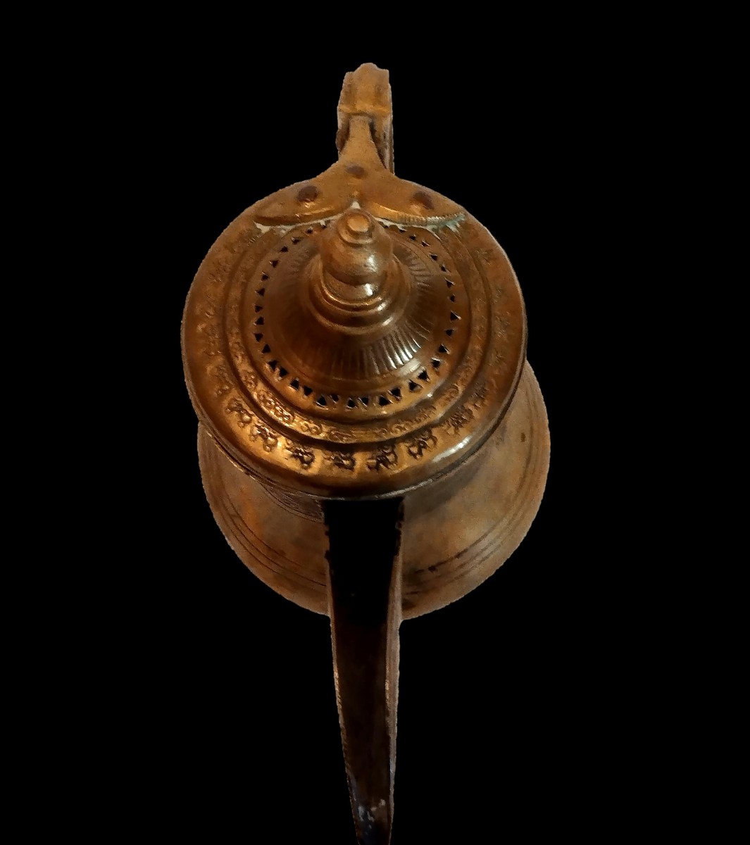 Traditional Dallah, Brass And Bronze, H 21 Cm, Persian Gulf 19th Century, For Kawa-photo-2