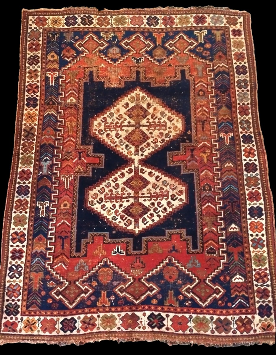 Antique Gashgaïs Rug, 134 X 177 Cm, Wool On Wool, Hand-knotted Circa 1900-1920 In Iran-photo-3