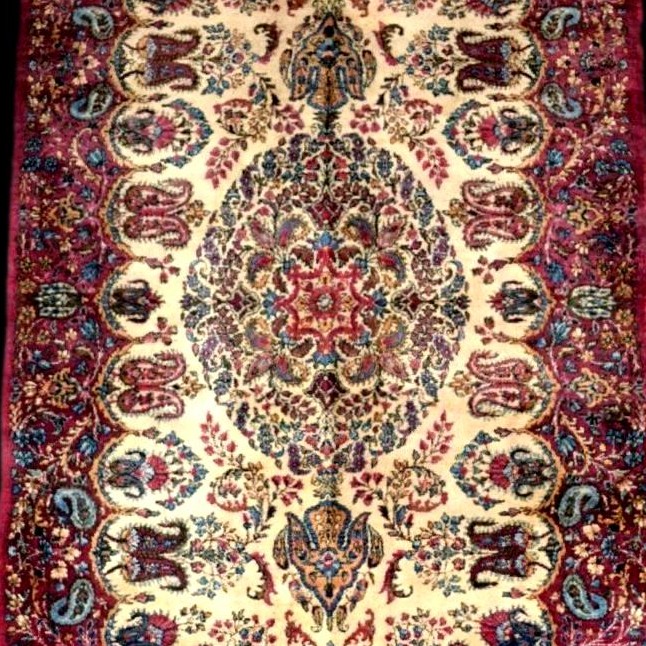 Tapis Kirman floral, 117 x 210 cm, laine kork nouée main vers 1970 en Iran, en parfait état-photo-1