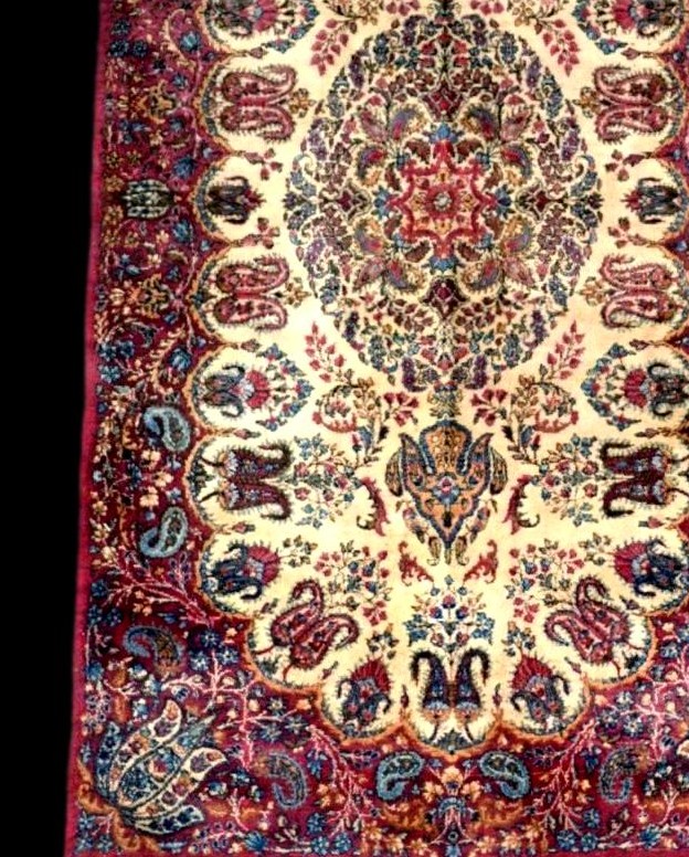 Tapis Kirman floral, 117 x 210 cm, laine kork nouée main vers 1970 en Iran, en parfait état-photo-2