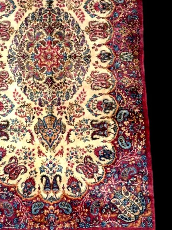Tapis Kirman floral, 117 x 210 cm, laine kork nouée main vers 1970 en Iran, en parfait état-photo-3