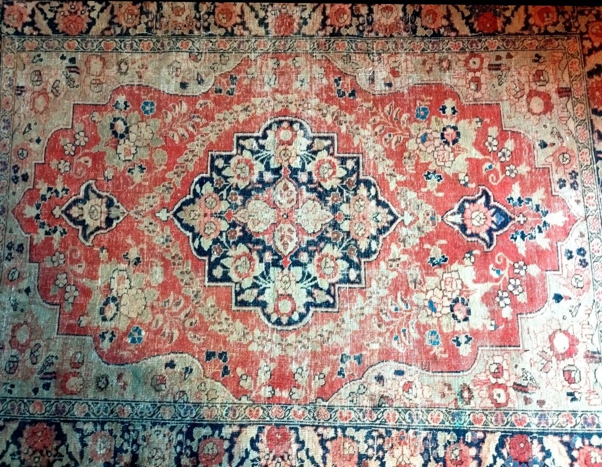 Tapis Tabriz ancien, 130 x 185 cm, laine nouée main, Empire des roses, Kadjar, Iran, Fin XIXème-photo-2