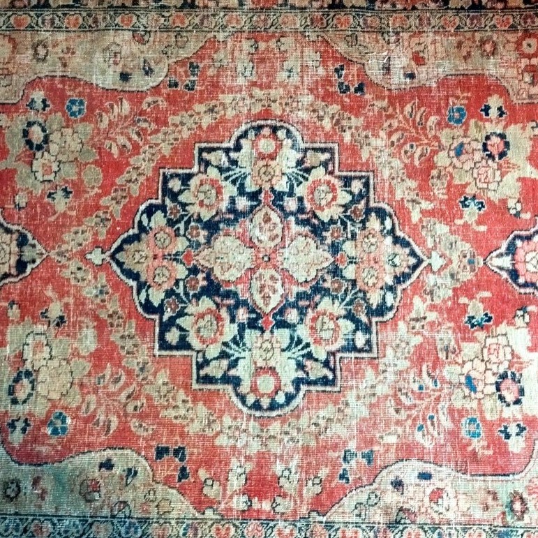 Tapis Tabriz ancien, 130 x 185 cm, laine nouée main, Empire des roses, Kadjar, Iran, Fin XIXème-photo-3