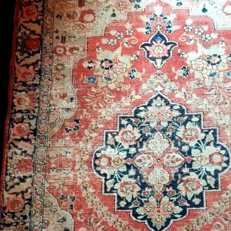Tapis Tabriz ancien, 130 x 185 cm, laine nouée main, Empire des roses, Kadjar, Iran, Fin XIXème-photo-4
