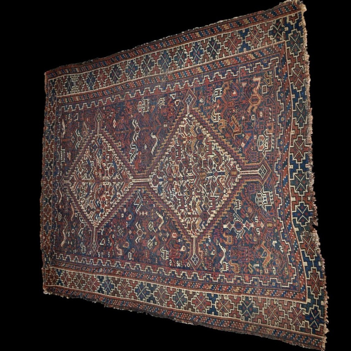 Tapis Khamseh, 111 x 139 cm, laine nouée main, tribus des Khamseh, Iran, région de Shiraz-photo-4