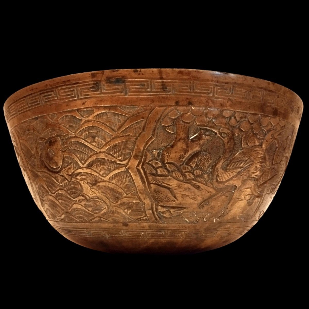 Bol, 26 cm, bronze doré de style Ming Xuande, XIXème, symboles de bons augures-photo-3