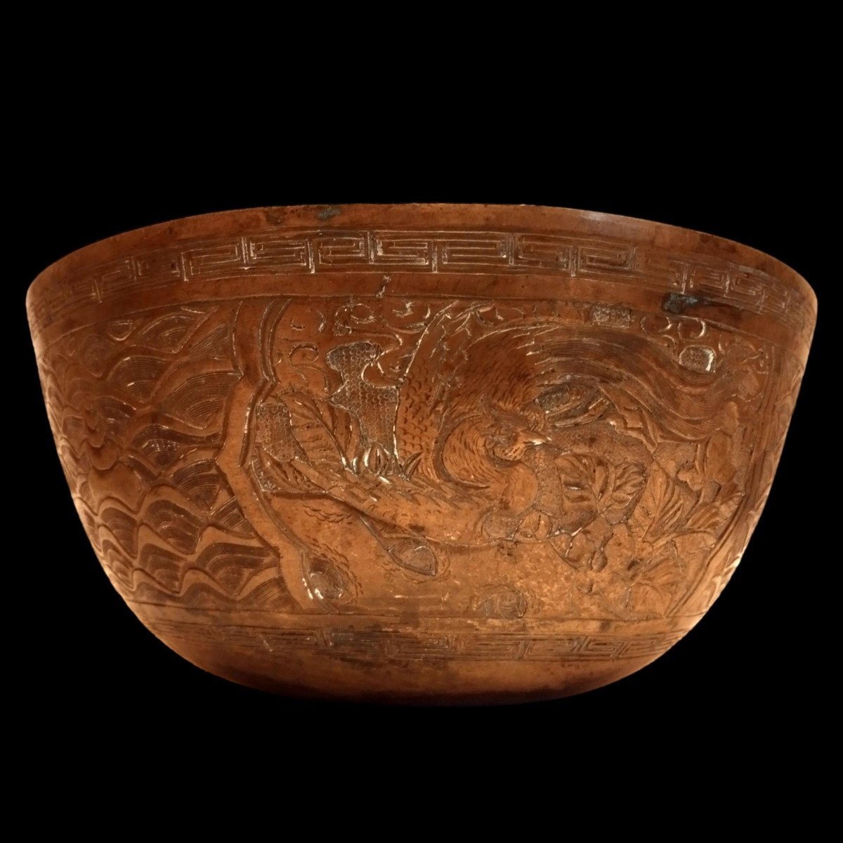 Bol, 26 cm, bronze doré de style Ming Xuande, XIXème, symboles de bons augures-photo-2