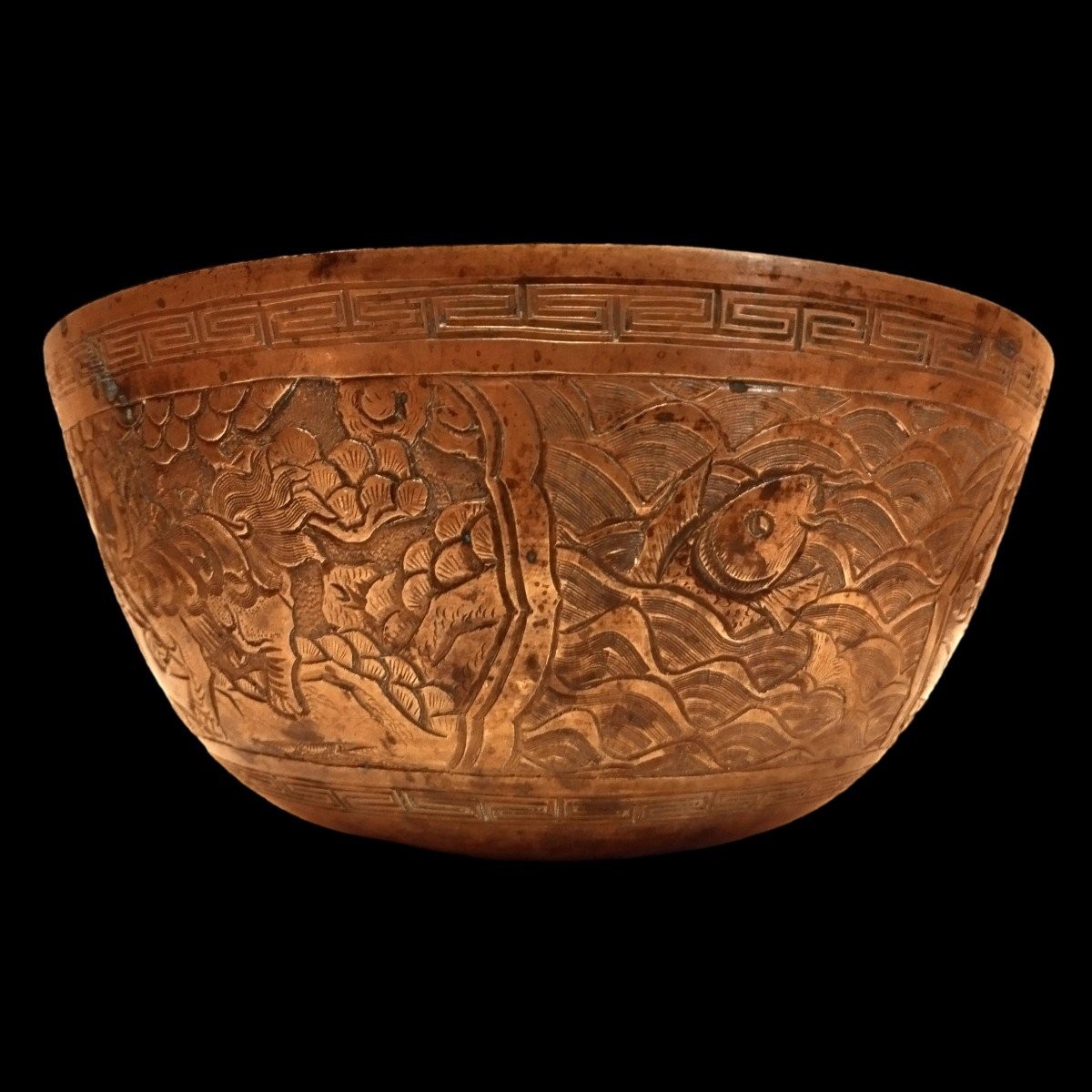 Bol, 26 cm, bronze doré de style Ming Xuande, XIXème, symboles de bons augures-photo-3